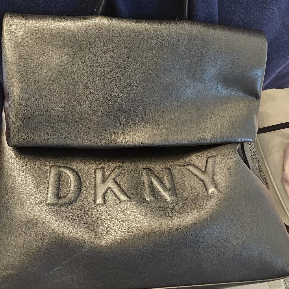 DKNY black leather backpack